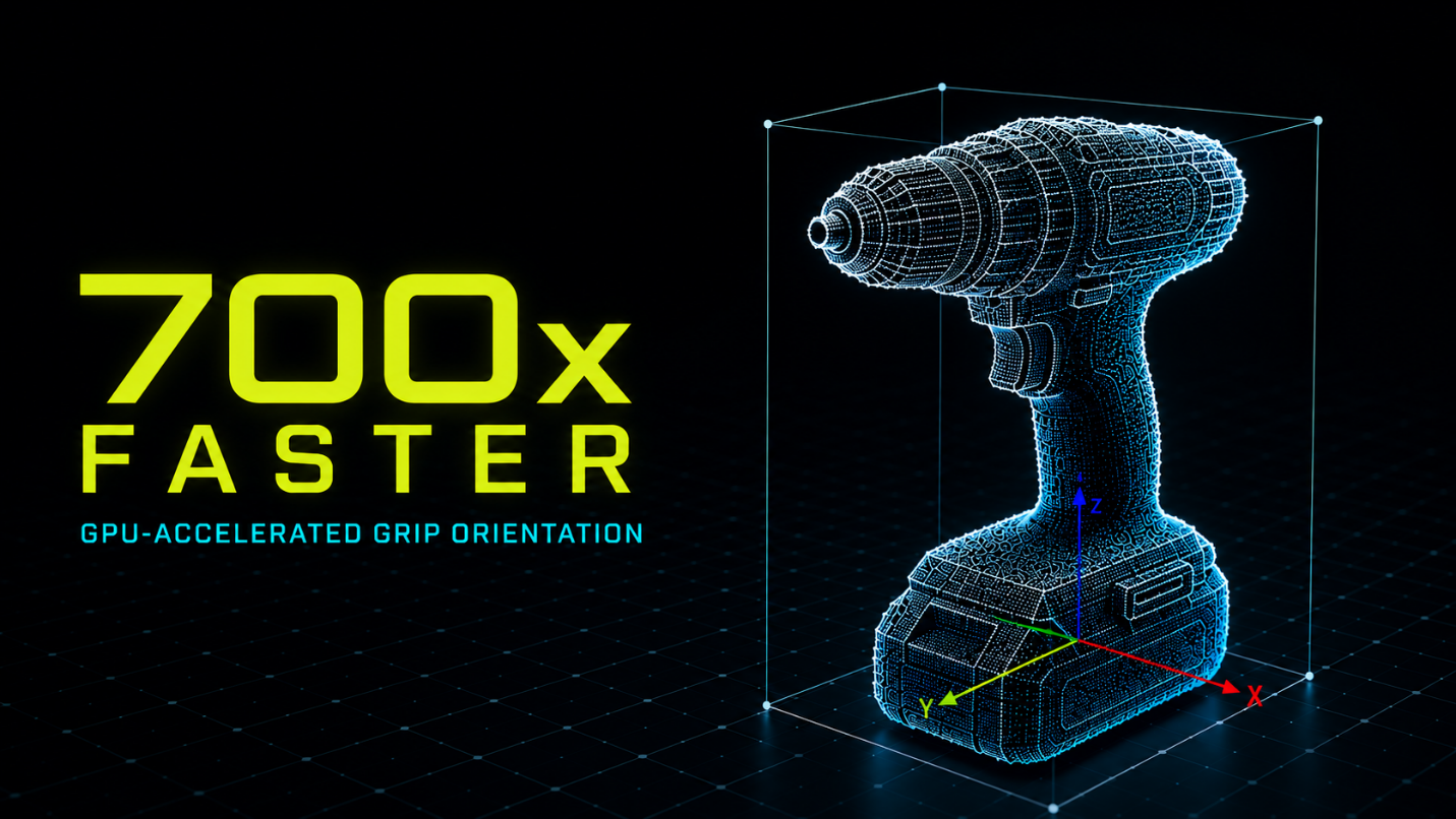 GPU-accelerated grip orientation, wireframe point cloud in a 3-axis bounding box